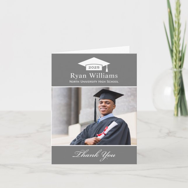 Elegant Charcol Personlig Studenten Photo Tack Kort (Framsida)