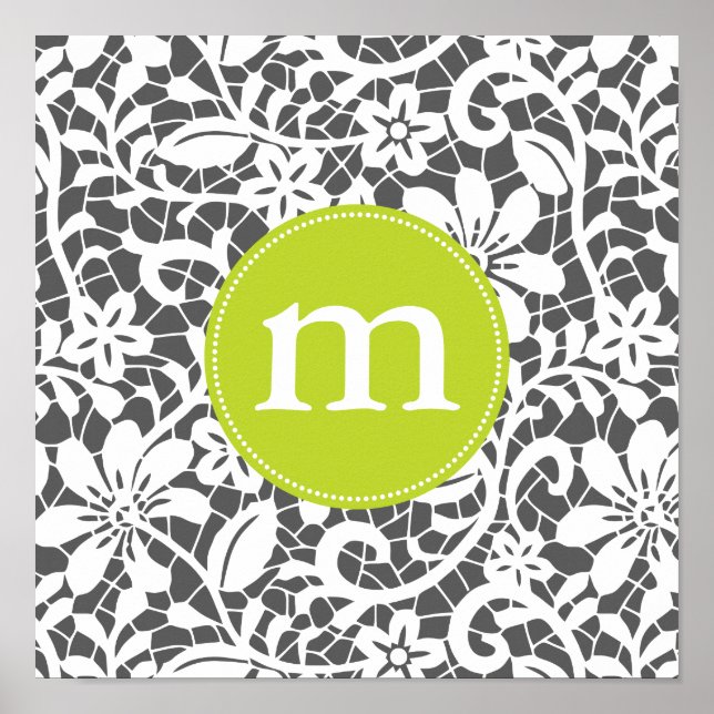 Elegant Charcol Retro Snöre Personlig Monogram Poster (Framsidan)