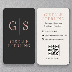 Elegant Charcol Ro Guld Monogram QR-kod Visitkort
