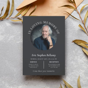 Elegant Charcol Round Photo Memorial Funeral Inbjudningar