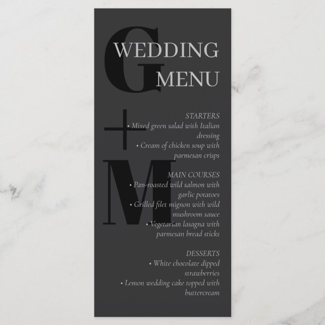 Elegant Charcol Typography Bröllop Menu Meny (Framsida)