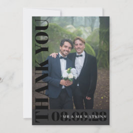 Elegant Charcol Typography Bröllop Photo Tack Kort