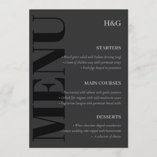 Elegant Charcol Typography Monogram Bröllop Menu Meny