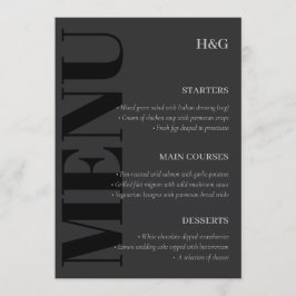 Elegant Charcol Typography Monogram Bröllop Menu Meny