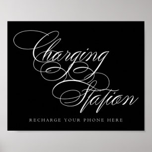 Elegant Charging Station White-skript Bord-tecke Poster