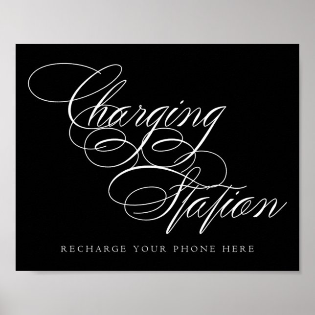 Elegant Charging Station White-skript | Bord-tecke Poster (Framsidan)