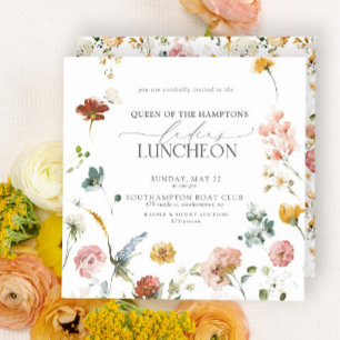 Elegant Charity Lunch Garden Flowers Watercolor Inbjudningar