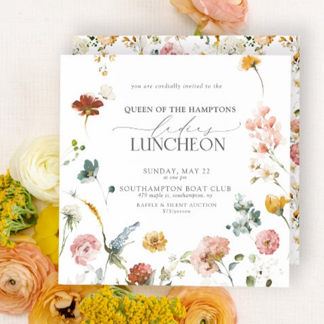 Elegant Charity Lunch Garden Flowers Watercolor Inbjudningar (Easily personalize this design with your unique details)