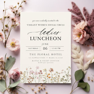 Elegant Charity Lunch Watercolor Wildblomma Inbjudningar