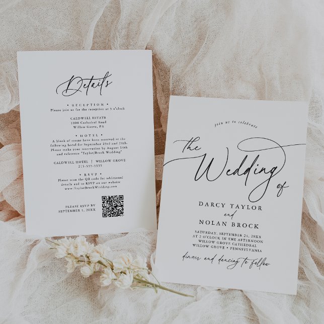 Elegant Charm - enkla bröllopsinbjudningar med OSA Inbjudningar (Elegant Charm Simple Wedding Invitations with RSVP)