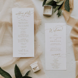 Elegant Charm Flat White och Guld Bröllopsprogram Program
