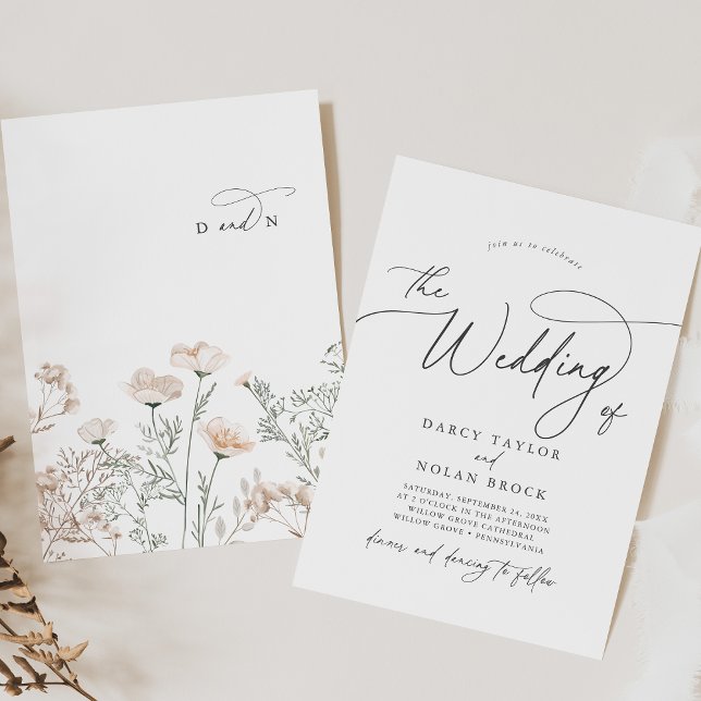 Elegant Charm Grått Wildblombröllop - inbjudningar (Elegant Charm Gray Wildflower Wedding Invitations)