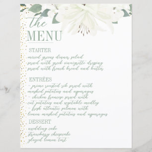 Elegant Charm Grönt Wildblomme Bröllop Menu