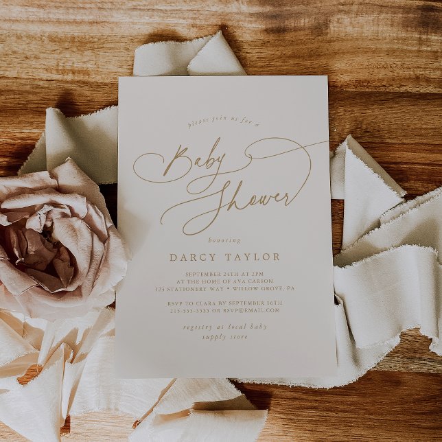 Elegant Charm Ivory Guld Baby Shower-inbjudningar Inbjudningar (Elegant Charm Ivory Gold Baby Shower Invitations)