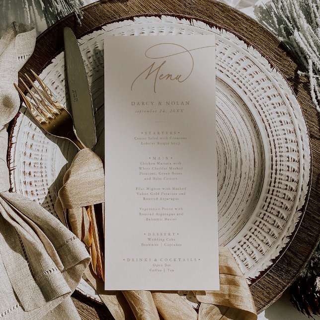 Elegant Charm Ivory och Guld Bröllop Menu-kort Meny (Skapare uppladdad)