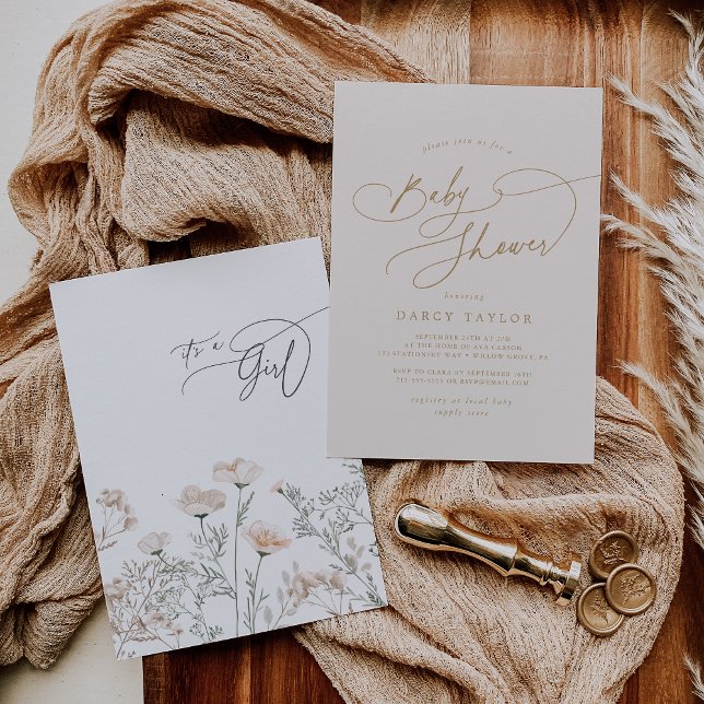 Elegant Charm Ivory WildblomBaby Shower Inbjudningar (Elegant Charm Ivory Wildflower Baby Shower Invitation)