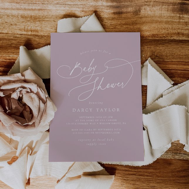 Elegant Charm Lilac Rosa Baby Shower-inbjudningar Inbjudningar (Elegant Charm Lilac Pink Baby Shower Invitations)