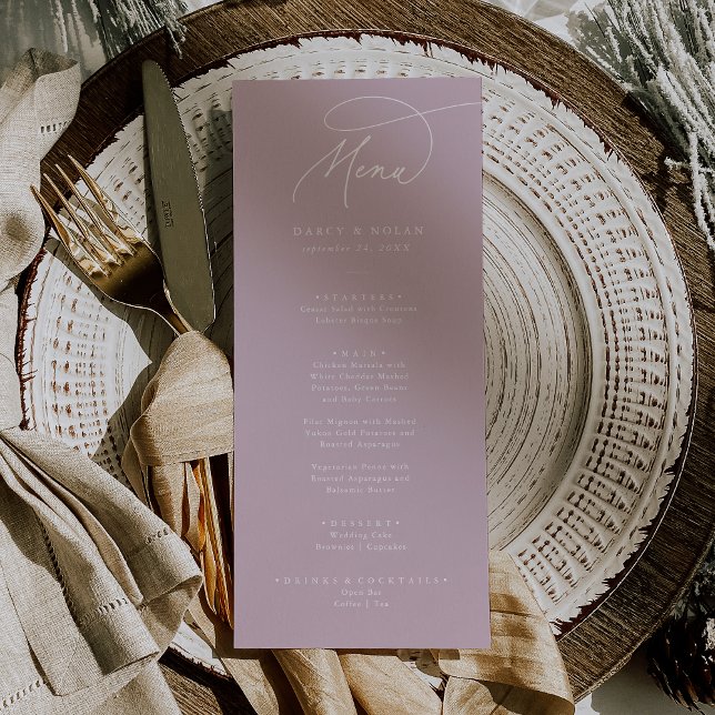 Elegant Charm Lilac Rosa Bröllop Menu-kort Meny (Skapare uppladdad)