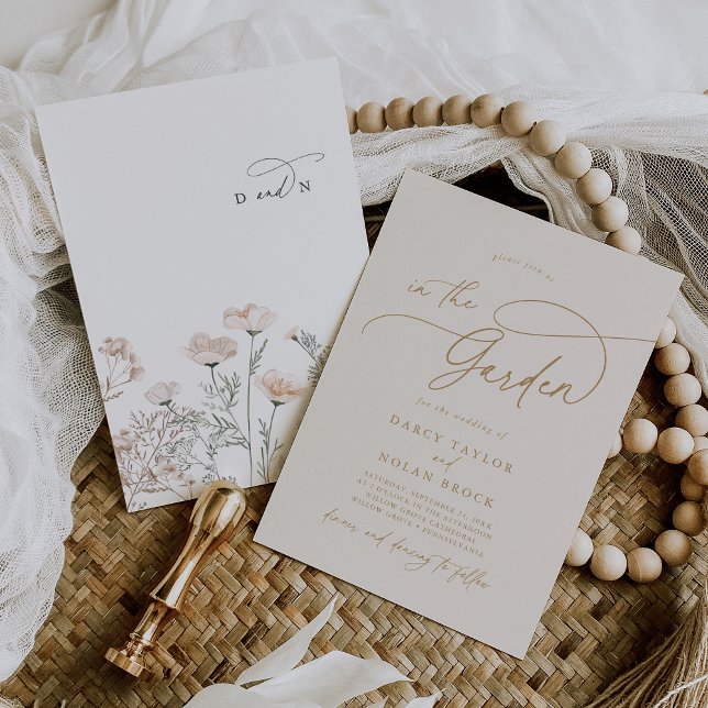 Elegant Charm Monogram Ivory Wildblomma Bröllop Inbjudningar (Elegant Charm Monogram Ivory Wildflower Wedding Invitation)