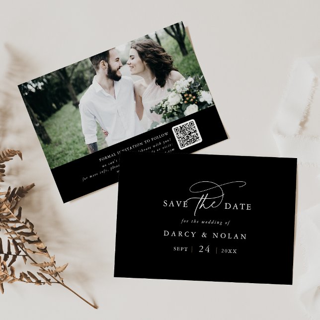 Elegant Charm Mörk Black Bröllop spara datum Spara Datumet (Elegant Charm Dark Black Wedding Save The Date)