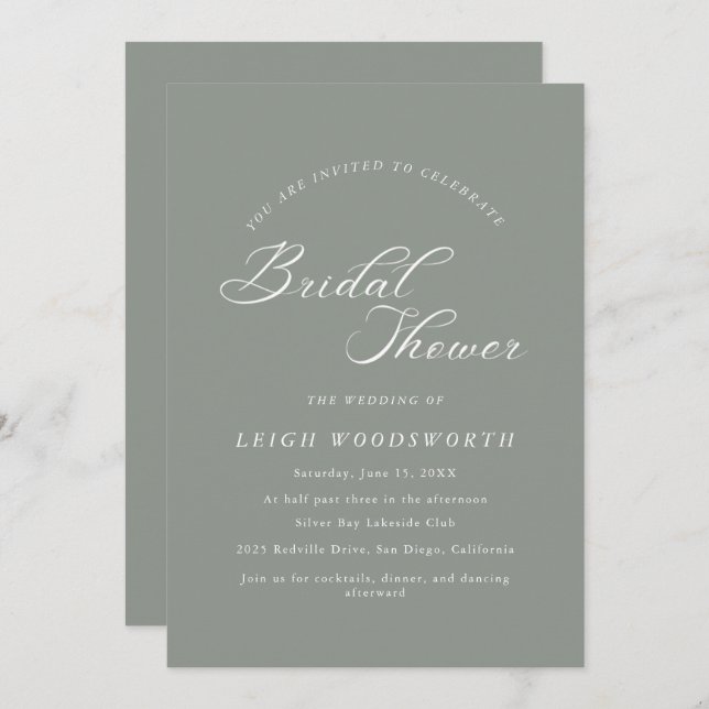 Elegant Charm Mörk Sage Inbjudningskort för möhipp (Fram/baksida)