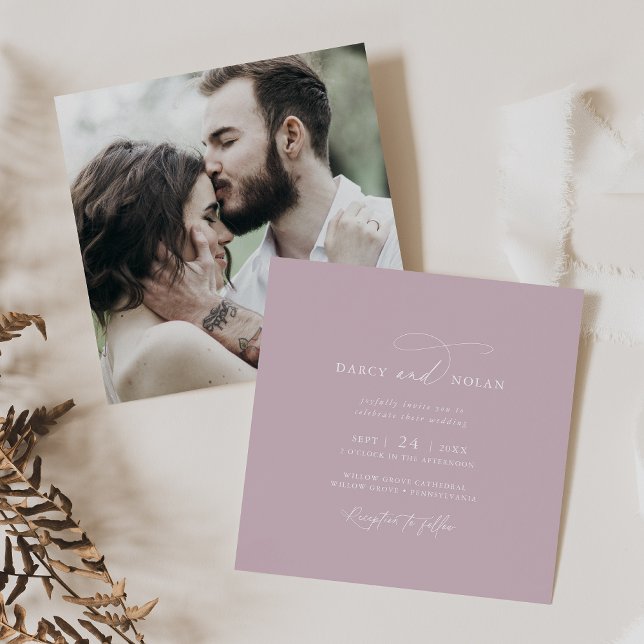Elegant Charm Photo Lilac Rosa bröllopsinbjudninga Inbjudningar (Elegant Charm Photo Lilac Pink Wedding Invitations)