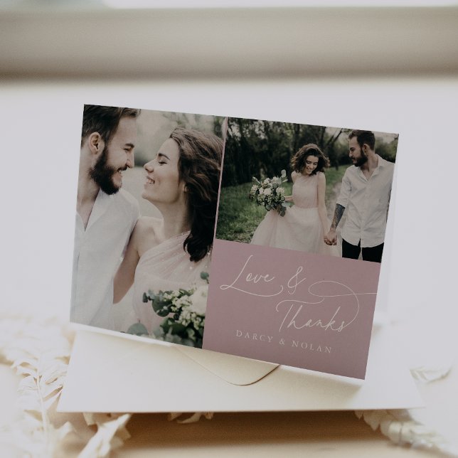 Elegant Charm Rosa Bröllop Foto - tackkort (Elegant Charm Pink Wedding Photo Thank You Cards)