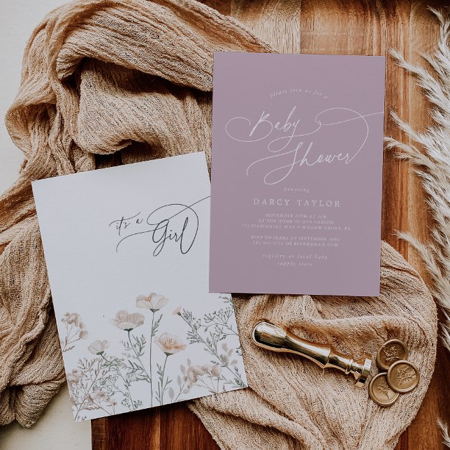 Elegant Charm Rosa WildblomBaby Shower Inbjudningar (Elegant Charm Pink Wildflower Baby Shower Invitation)