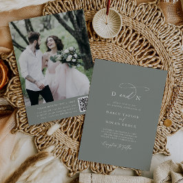 Elegant Charm Sage Photo Wedding OSA Inbjudningar