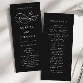 Elegant Charm Script Bröllop Ceremony Black Program