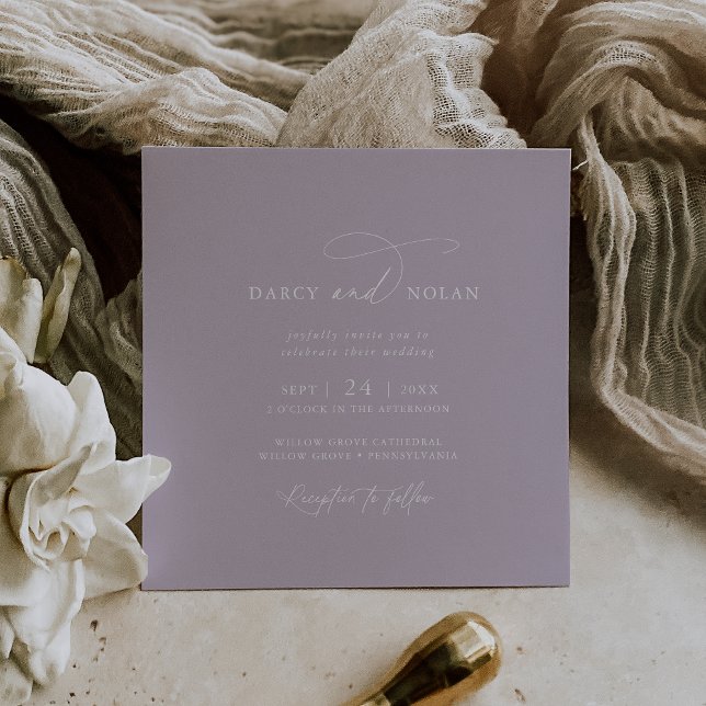 Elegant Charm Square Lila bröllopsinbjudningar Inbjudningar (Elegant Charm Square Purple Wedding Invitations)