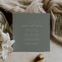 Elegant Charm Square Mörk Sage Wedding-inbjudninga Inbjudningar