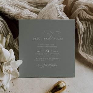 Elegant Charm Square Mörk Sage Wedding-inbjudninga Inbjudningar