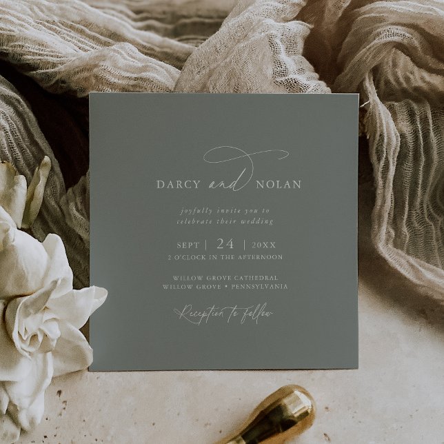 Elegant Charm Square Mörk Sage Wedding-inbjudninga Inbjudningar (Skapare uppladdad)