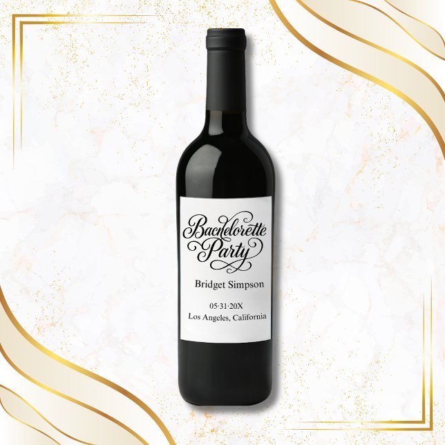 Elegant Charm Timless Bachelorette Party Vinflaska Etikett (Skapare uppladdad)