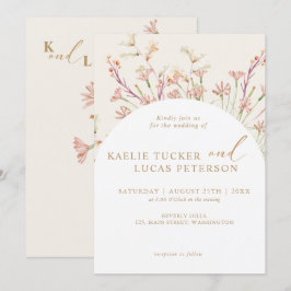 Elegant charm vild blomsterbåge bröllopsinbjudan inbjudningar