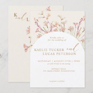 Elegant charm vild blomsterbåge bröllopsinbjudan inbjudningar