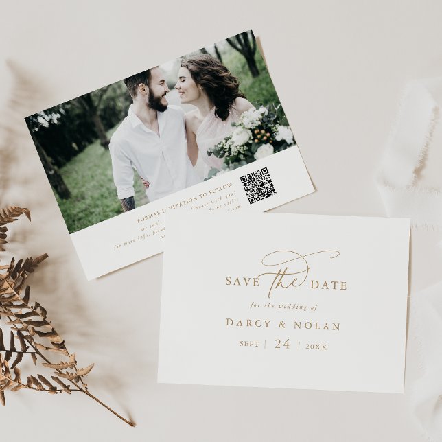 Elegant Charm White och Guld Bröllop spara datum Spara Datumet (Elegant Charm White and Gold Wedding Save The Date)