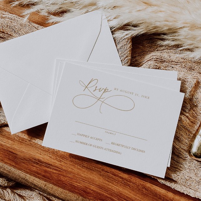 Elegant Charm White och Guld Simple OSA kort (Elegant Charm White and Gold Simple RSVP Cards)