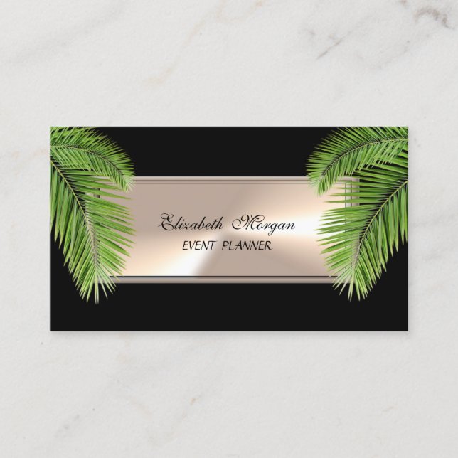 Elegant Charmig Professionell, Svart, Palmtree Visitkort (Framsida)