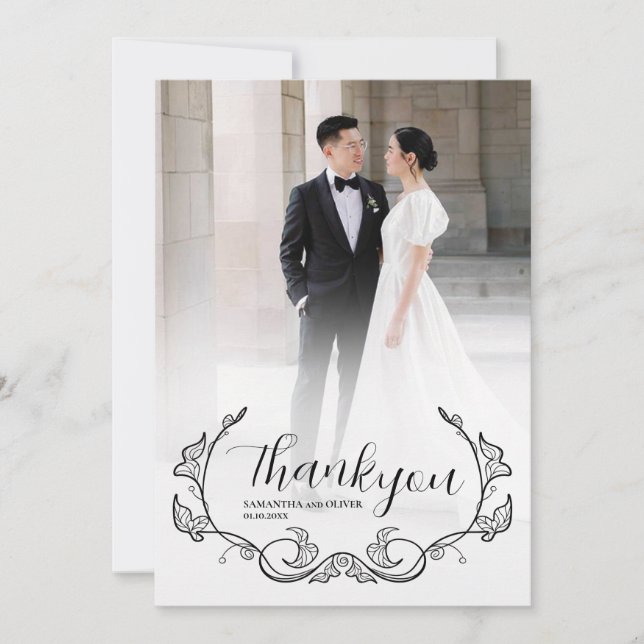 Elegant Charming Simple Photo Thank You Card Spara Datumet (Framsida)
