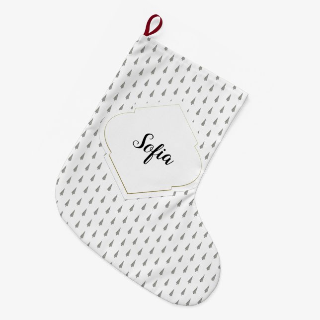 Elegant Charming Vitguld Monogram Stor Julstrumpa (Framsidan (Hängande))