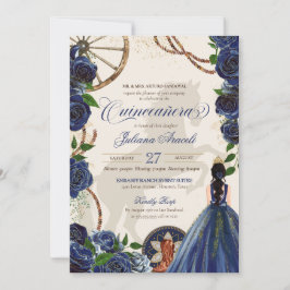 Elegant Charro Blue Ro Western Ranch Quinceanera Inbjudningar
