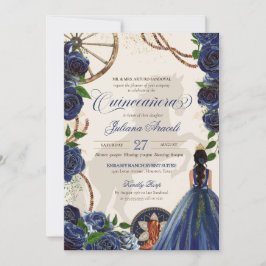 Elegant Charro Blue Ro Western Ranch Quinceanera Inbjudningar