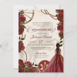 Elegant Charro Burgundy Ro Western Quinceanera Inbjudningar
