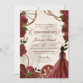 Elegant Charro Burgundy Ro Western Quinceanera Inbjudningar