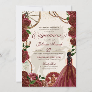 Elegant Charro Burgundy Ro Western Quinceanera Inbjudningar
