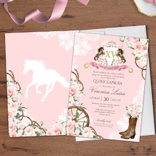 Elegant Charro Quinceanera med Rosa Flowers Inbjudningar
