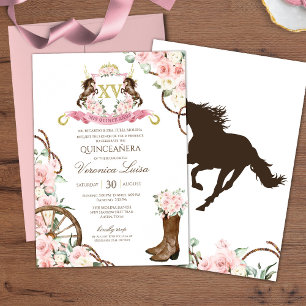 Elegant Charro Quinceanera White Rosa Blommigt Inbjudningar