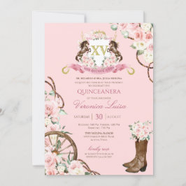 Elegant Charro Quinceanera White Rosa Blommigt Inv Inbjudningar